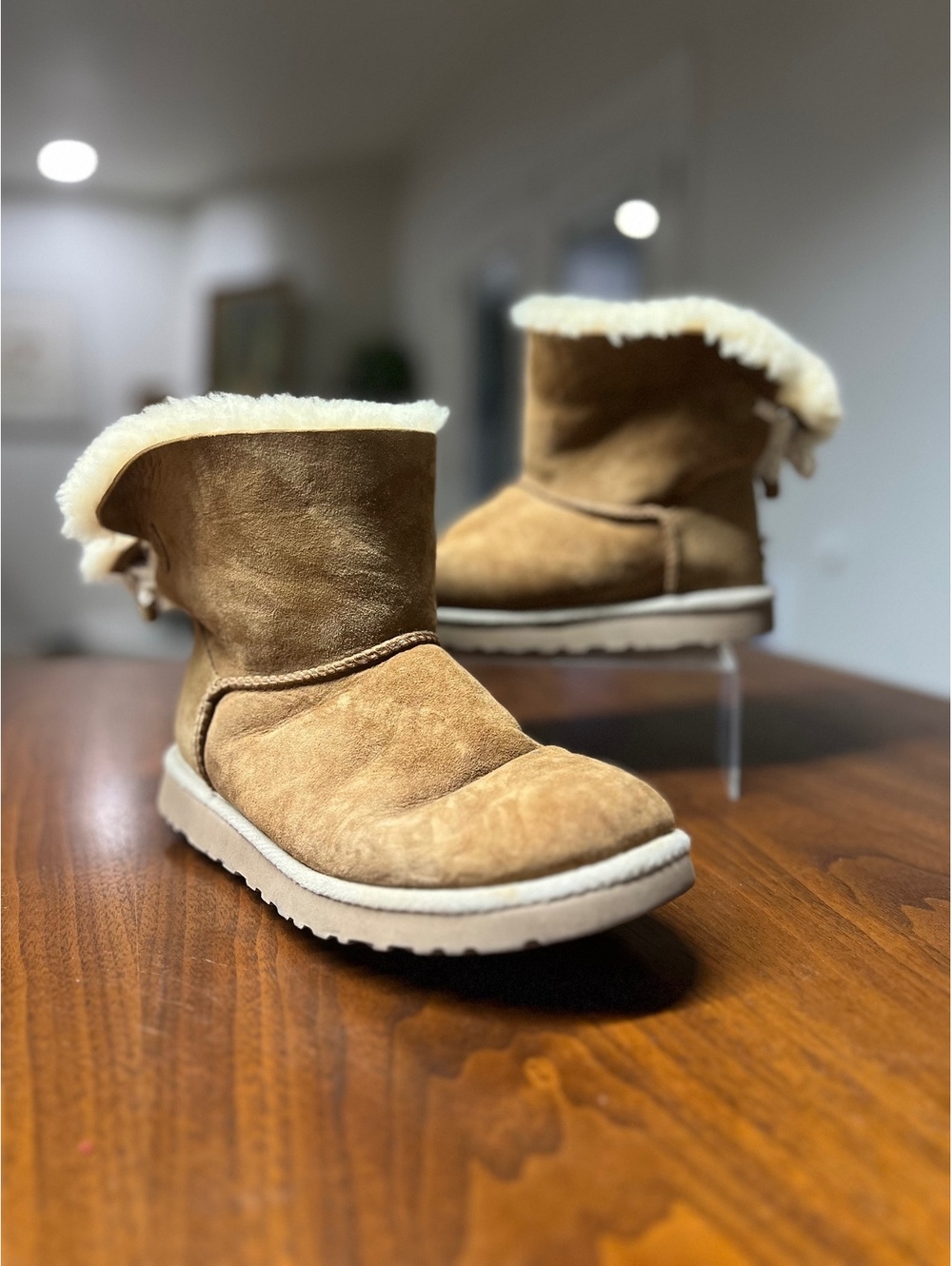 UGG Selene Chestnut Suede Nautical Rope Bow Boots Women Size 8